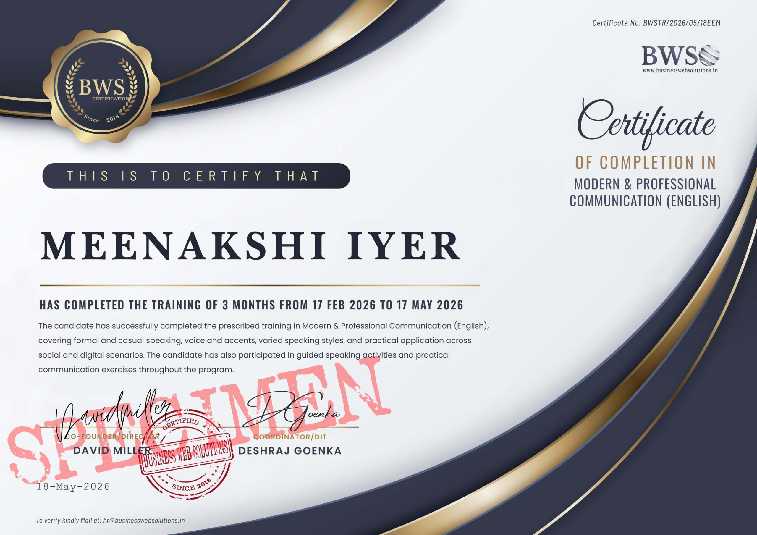 MEENAKSHI IYER TRAINING SAMPLE CERTIFICATE scaled